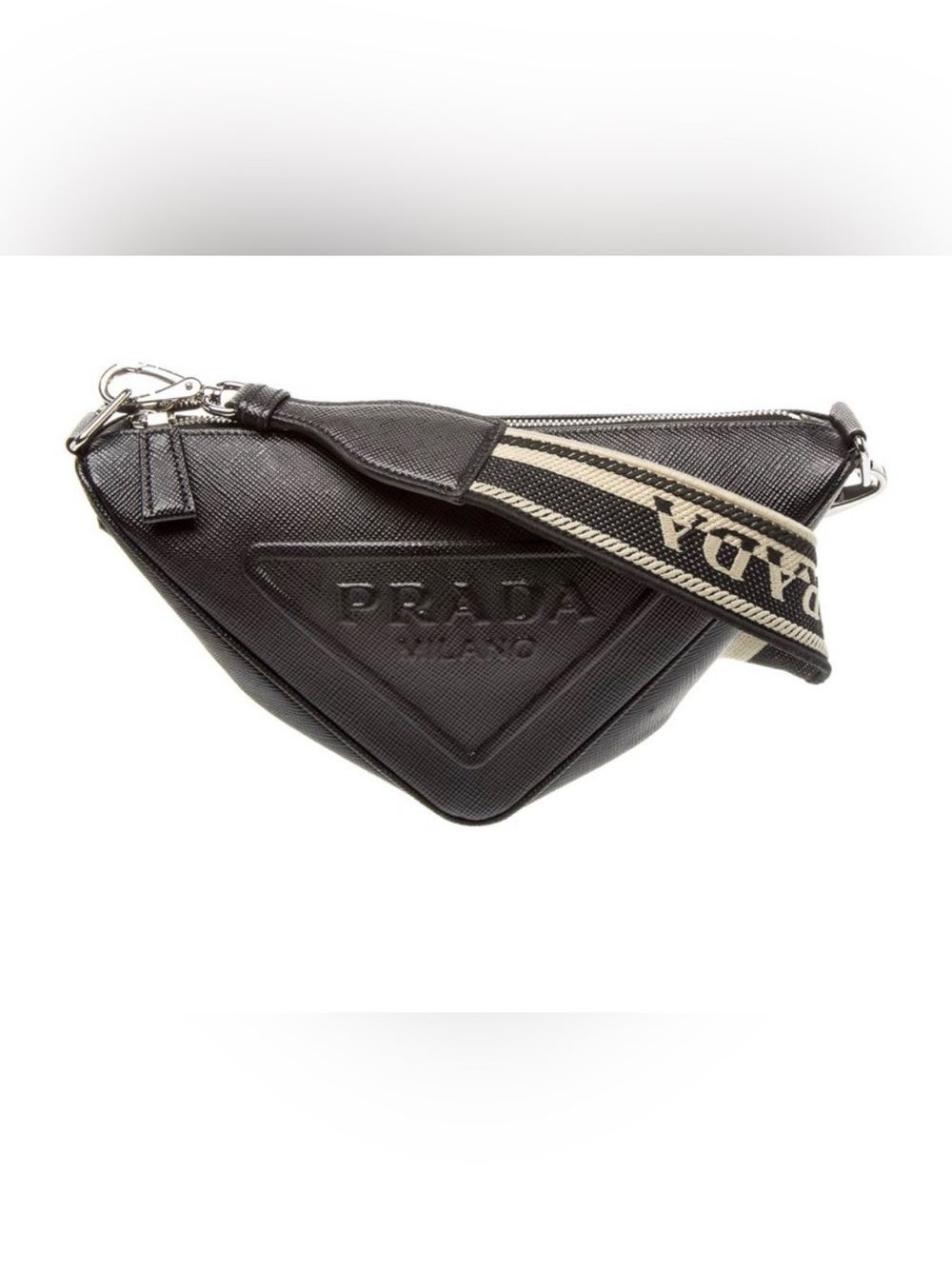 Prada Black Saffiano Leather Triangle Bag with Branded Strap